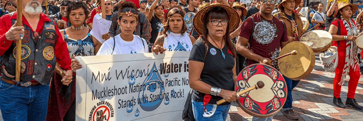 A march protesting the Dakota Access Pipeline.