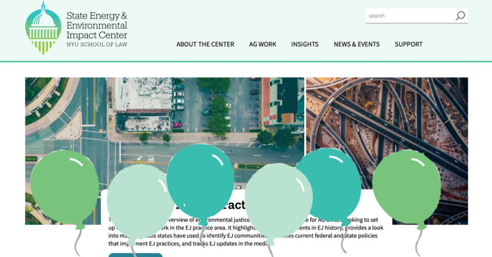 screenshot of new website with balloons on top