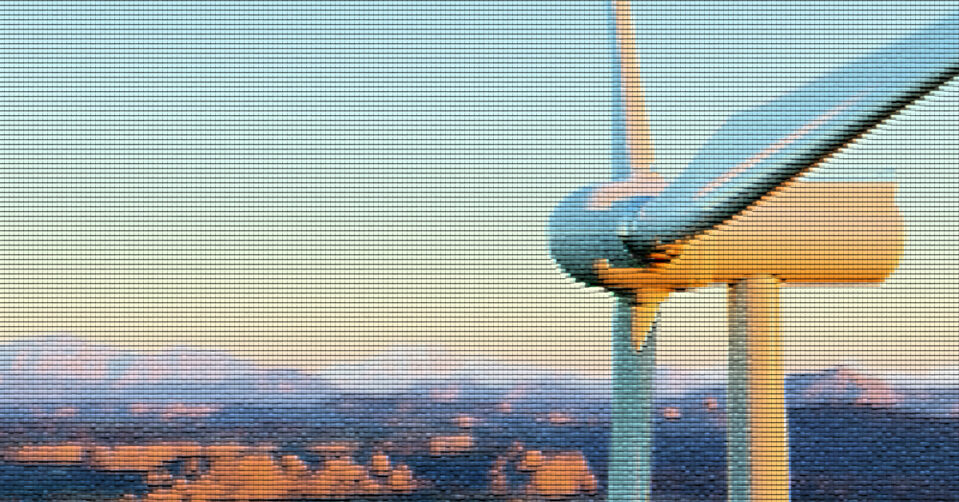 A patchwork illustration of a wind turbine