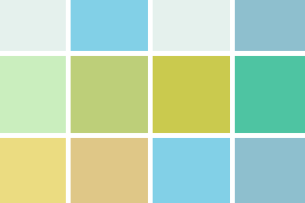 Rows of squares in various shades of blue, green, and yellow