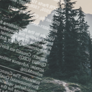 Text from the Federal Register overlaid on a picture of a boreal forest