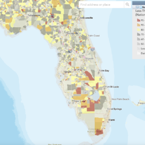 Map depicting the population in Florida with less than a high school education.