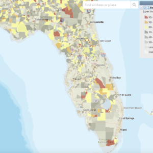 Map depicting the population in Florida with low income.