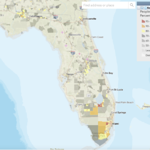 Map depicting the population of people of color in Florida.