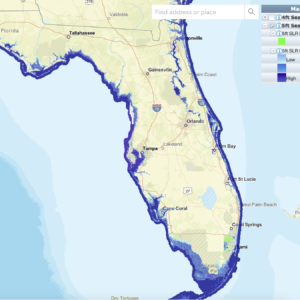 Map depicting the impact of 5 feet of sea level rise in Florida.