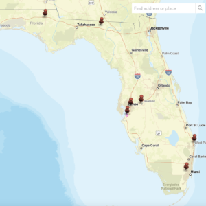 Map depicting the eight superfund cleanup sites that EPA has agreed to oversee cleanup for in Florida.