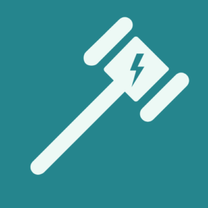 Icon of a gavel with a lightning bolt on it