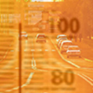 The 80 and 100 mark viewed on a mercury thermometer overlaid on a orange, hazy view of a street during a heat wave